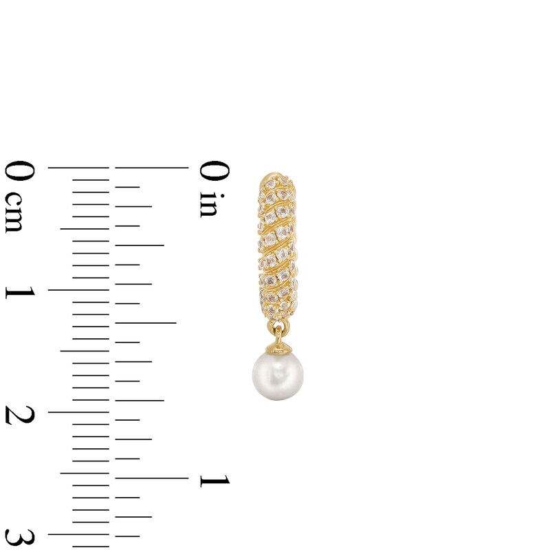 Main Image 7 of Freshwater Cultured Pearl and White Lab-Created Sapphire Twist Hoop Earrings Set in Sterling Silver with 18K Gold Plate