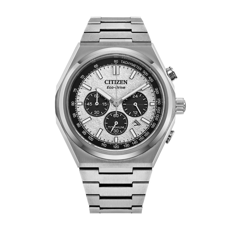 Men's Citizen Eco-Drive® Zenshin Chrono Super Titanium™ Watch with White Dial (Model: CA4610-85A)