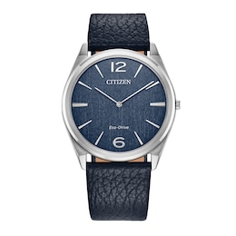 Unisex Citizen Eco-Drive® Dress Classic Blue Leather Strap Watch with Blue Dial (Model: AR3120-08L)