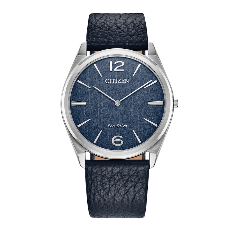 Unisex Citizen Eco-Drive® Dress Classic Blue Leather Strap Watch with Blue Dial (Model: AR3120-08L)