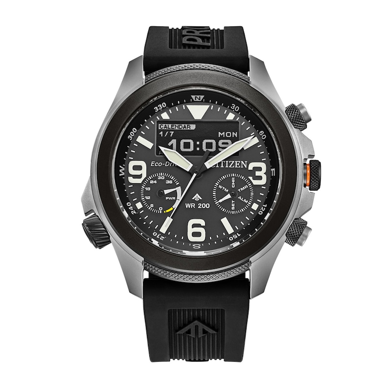 Men's Citizen Eco-Drive® Promaster Land Black Rubber Strap Watch with Black Dial (Model: JV1007-07E)