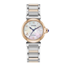Ladies’ Citizen Eco-Drive® L Mae Dress Classic Two-Tone Watch with Mother-of-Pearl Dial (Model: EM1136-87D)