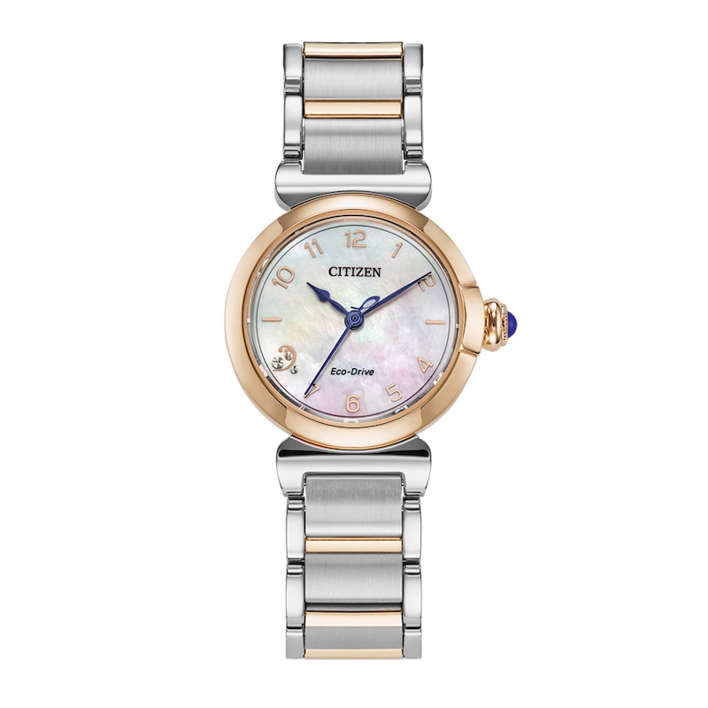 Ladies' Citizen Eco-Drive® L Mae Dress Classic Two-Tone Watch with Mother-of-Pearl Dial (Model: EM1136-87D)