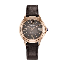 Ladies’ Citizen Eco-Drive® Ceci Rose-Tone IP Strap Watch with Brown Dial (Model: EM1163-09X)