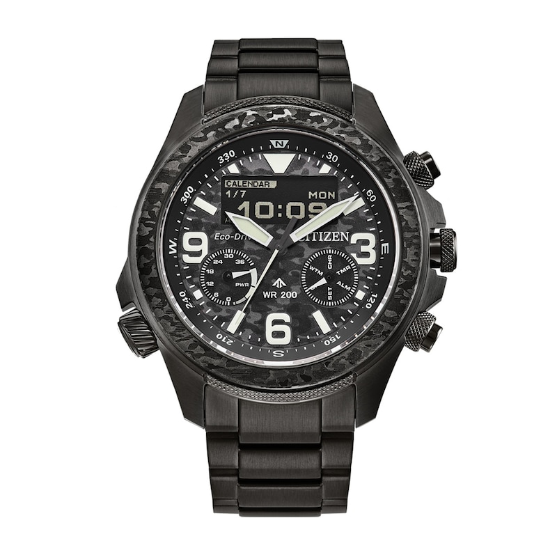 Limited Edition Men's Citizen Eco-Drive® Promaster Land Grey IP Chronograph Watch with Black Dial (Model: JV1008-63E)