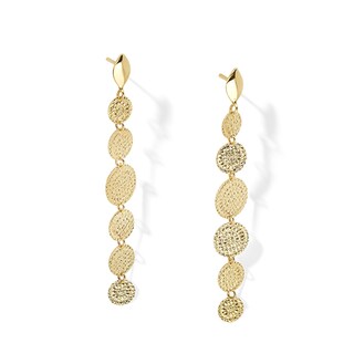 Diamond-Cut Disc Linear Dangle Drop Earrings in Solid 18K Gold