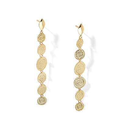 Diamond-Cut Disc Linear Dangle Drop Earrings in Solid 18K Gold