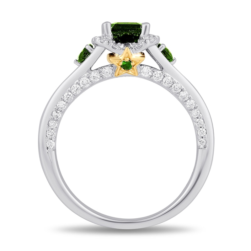 Main Image 2 of Enchanted Disney Tinker Bell Emerald-Cut Green Tourmaline and 0.29 CT. T.W. Diamond Engagement Ring in Two-Tone Gold