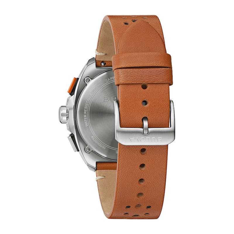 Men's Bulova Racer Chronograph Brown Leather Strap Watch with Black Dial (Model: 98B427)
