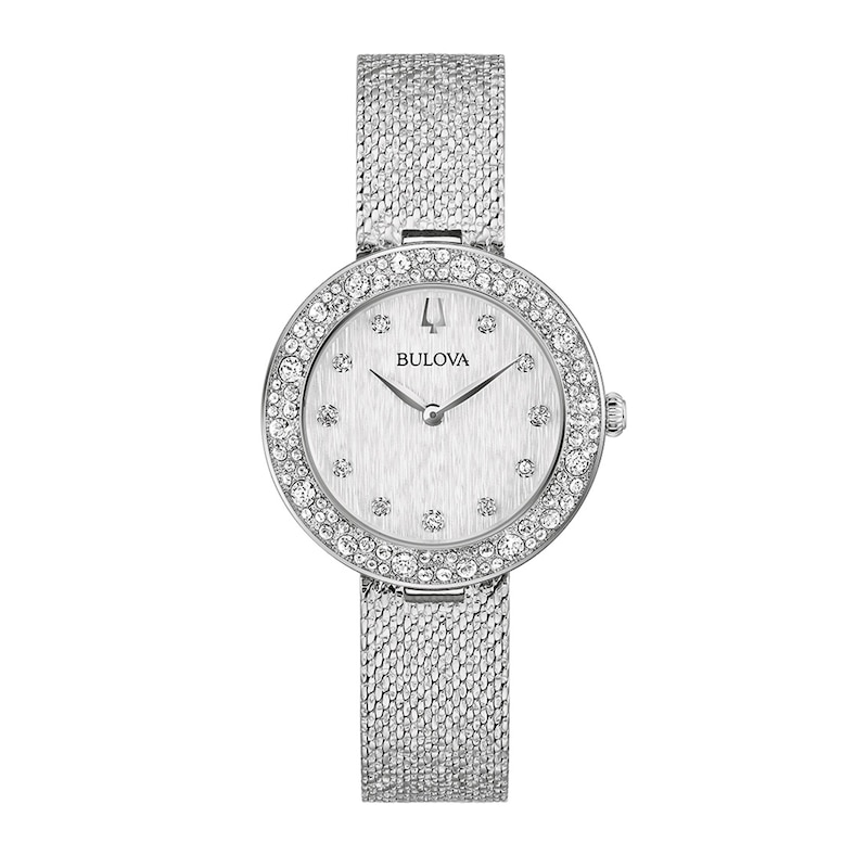 Ladies' Bulova Phantom Crystal Accent Mesh Watch with Textured Silver-Tone Dial (Model: 96L329)