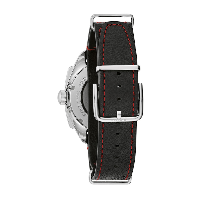 Men's Bulova Lunar Pilot Chronograph Watch with Red Dial and Interchangeable Black Leather Strap (Model: 96K115)