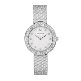 Ladies' Bulova Phantom Crystal Accent Mesh Watch with Textured Silver-Tone Dial (Model: 96L329)