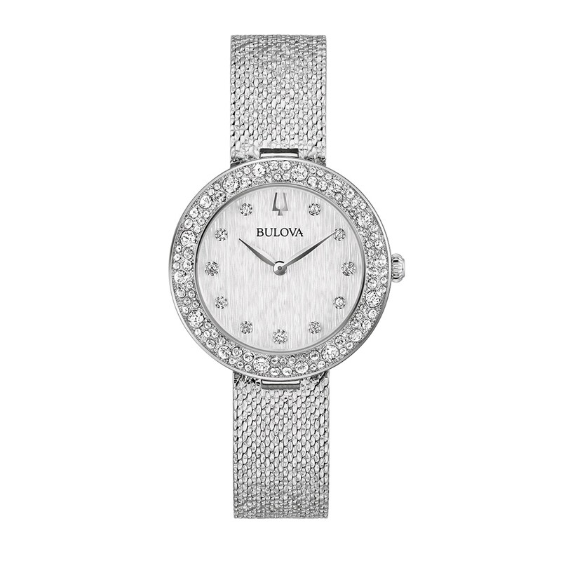 Ladies' Bulova Phantom Crystal Accent Mesh Watch with Textured Silver-Tone Dial (Model: 96L329)