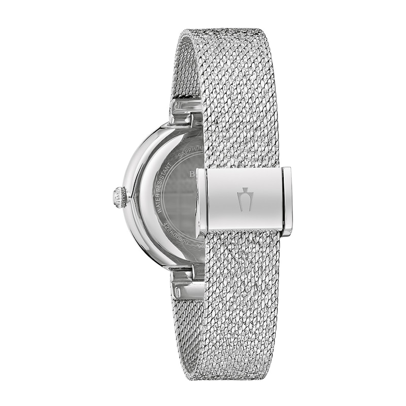 Ladies' Bulova Phantom Crystal Accent Mesh Watch with Textured Silver-Tone Dial (Model: 96L329)