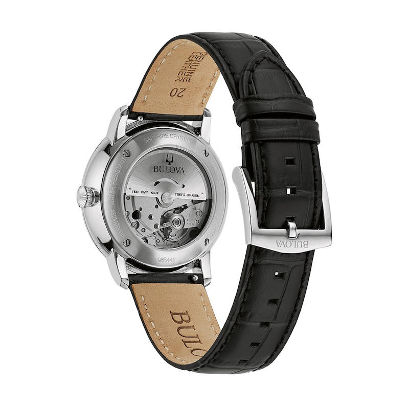 Men's Bulova Hudson Automatic Black Leather Strap Watch with Textured Black Dial (Model: 96B441)