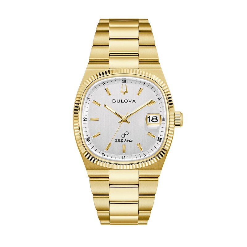 Men's Bulova Super Seville Gold-Tone IP Watch with Square Silver Dial (Model: 97B223)