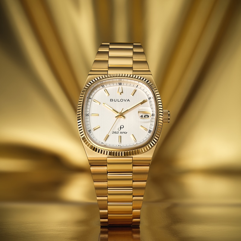 Men's Bulova Super Seville Gold-Tone IP Watch with Square Silver Dial (Model: 97B223)