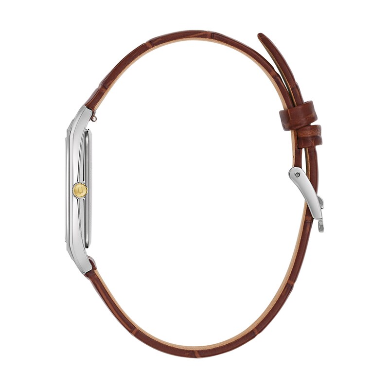 Main Image 2 of Men's Bulova Sutton Two-Tone IP Brown Leather Strap Watch with Rectangular White Dial (Model: 98B430)