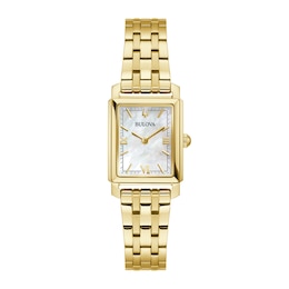 Ladies' Bulova Sutton Gold-Tone IP Watch with Rectangular Mother-of-Pearl Dial (Model: 97L177)
