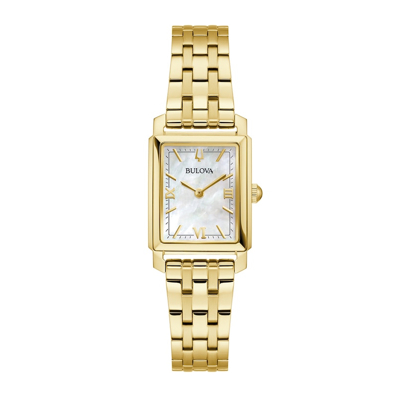 Ladies' Bulova Sutton Gold-Tone IP Watch with Rectangular Mother-of-Pearl Dial (Model: 97L177)