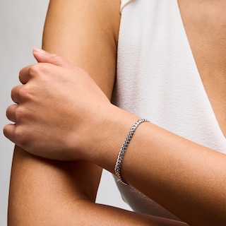 4.0mm Diamond-Cut Oval Curb Chain Bracelet in Solid Sterling Silver - 7.5”