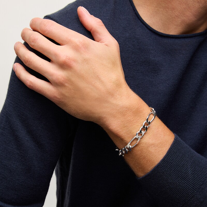 Main Image 2 of 8.9mm Diamond-Cut Figaro Chain Bracelet in Solid Sterling Silver - 9.0"