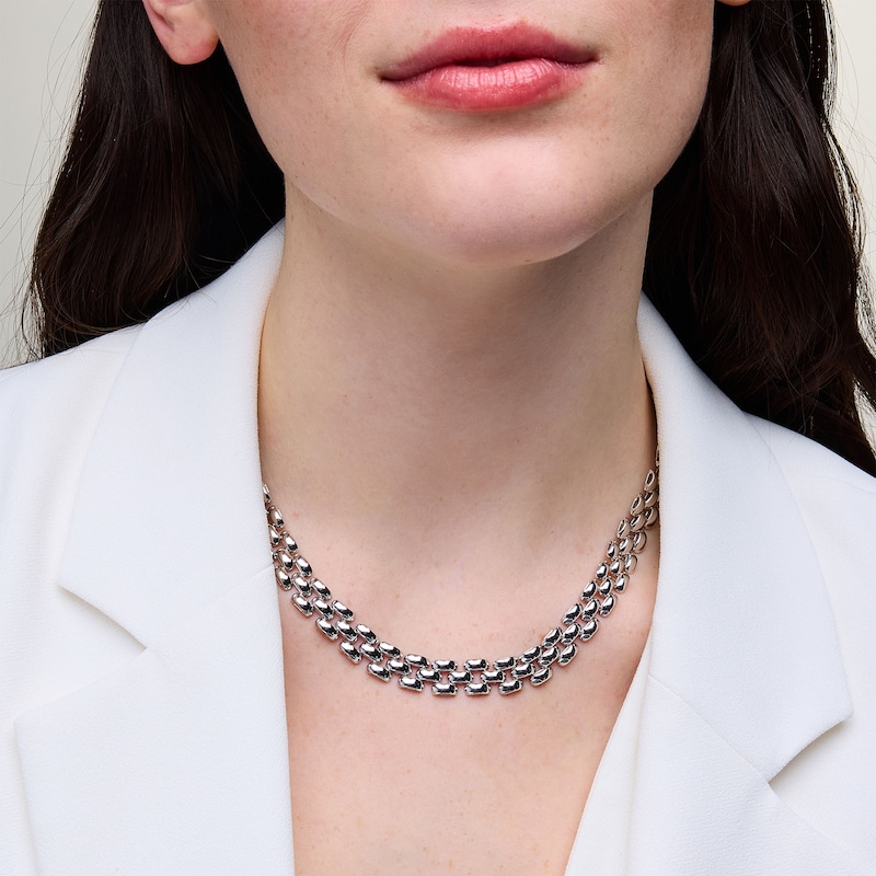 Main Image 2 of 10.0mm Panther Triple Row Link Chain Necklace in Hollow Sterling Silver - 18"