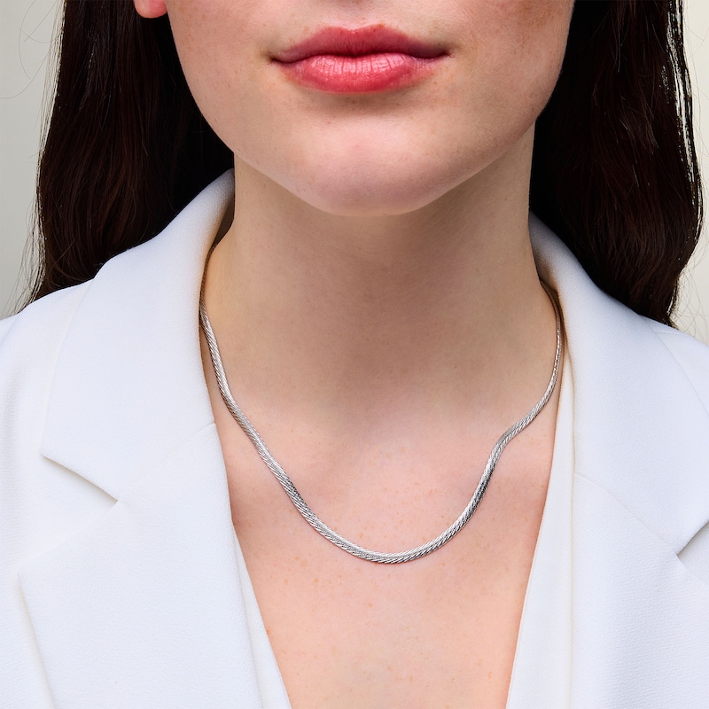 Main Image 2 of 3.5mm Diamond-Cut Herringbone Chain Necklace in Solid Sterling Silver - 16"
