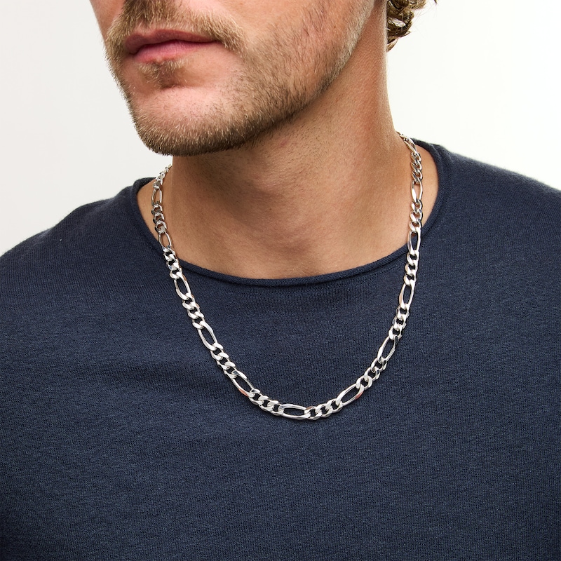 Main Image 2 of 7.9mm Diamond-Cut Figaro Chain Necklace in Solid Sterling Silver - 22"