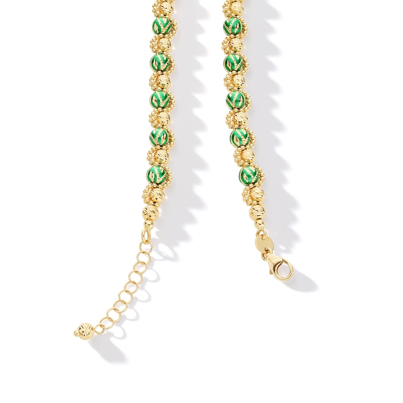 Main Image 3 of Green Enamel Alternating Bead Necklace in Hollow 18K Gold