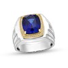Thumbnail Image 1 of Cushion-Cut Blue Lab-Created Sapphire and 0.15 CT. T.W. Diamond Frame Ring in Sterling Silver and 10K Gold