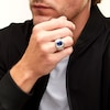 Thumbnail Image 2 of Cushion-Cut Blue Lab-Created Sapphire and 0.15 CT. T.W. Diamond Frame Ring in Sterling Silver and 10K Gold