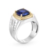 Thumbnail Image 3 of Cushion-Cut Blue Lab-Created Sapphire and 0.15 CT. T.W. Diamond Frame Ring in Sterling Silver and 10K Gold