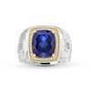 Thumbnail Image 4 of Cushion-Cut Blue Lab-Created Sapphire and 0.15 CT. T.W. Diamond Frame Ring in Sterling Silver and 10K Gold