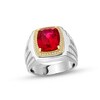 Thumbnail Image 1 of Cushion-Cut Lab-Created Ruby and 0.15 CT. T.W. Diamond Frame Ring in Sterling Silver and 10K Gold