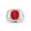 Thumbnail Image 4 of Cushion-Cut Lab-Created Ruby and 0.15 CT. T.W. Diamond Frame Ring in Sterling Silver and 10K Gold