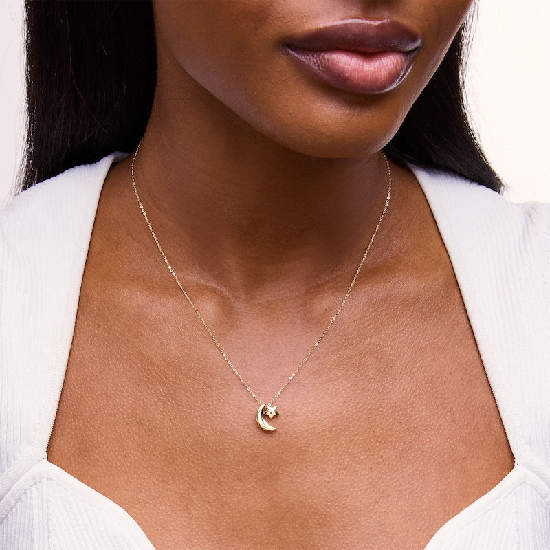 Main Image 2 of Moon and Star Double Charm Pendant in 10K Gold