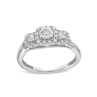 0.25 CT. T.W. Diamond Cushion Frame Past Present Future® Engagement Ring in 10K White Gold