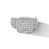 Thumbnail Image 3 of 1.00 CT. T.W. Princess-Cut Multi-Diamond Cushion Frame Scalloped Shank Vintage-Style Engagement Ring in 10K White Gold