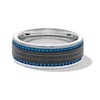Thumbnail Image 3 of 8.0mm Triple Row Grooved Edge Wedding Band in Stainless Steel with Black and Blue Ion Plate - Size 10