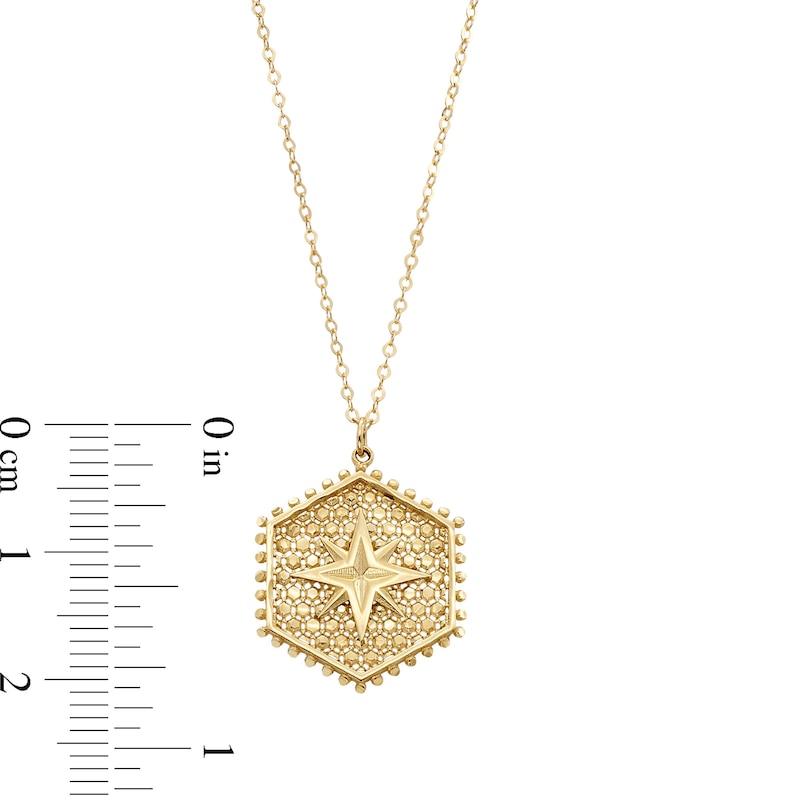 Main Image 3 of Diamond-Cut North Star Beaded Frame Hexagon Pendant in 10K Gold