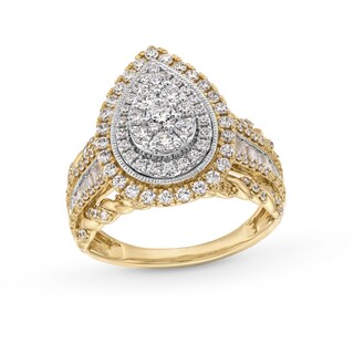 1.00 CT. T.W. Pear-Shaped Multi-Diamond Double Frame Multi-Row Twist Shank Engagement Ring in 10K Gold