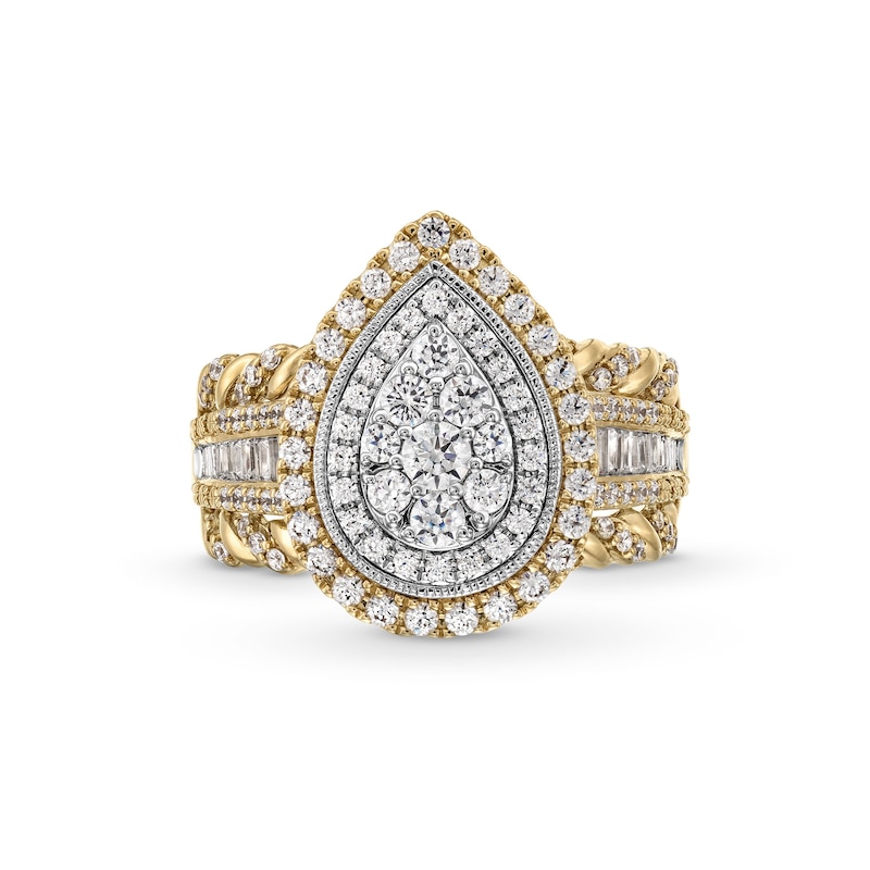 Main Image 4 of 1.00 CT. T.W. Pear-Shaped Multi-Diamond Double Frame Multi-Row Twist Shank Engagement Ring in 10K Gold