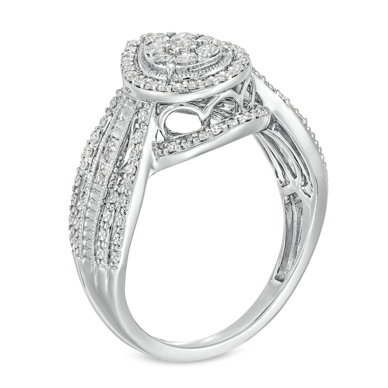 Main Image 3 of 0.50 CT. T.W. Pear-Shaped Multi-Diamond Frame Multi-Row Vintage-Style Engagement Ring in 10K White Gold