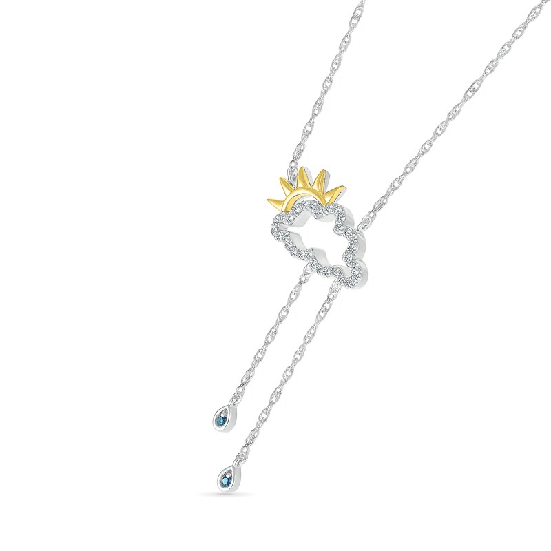 Main Image 2 of Swiss Blue Topaz and White Lab-Created Sapphire Sun, Cloud and Raindrop Necklace in Sterling Silver and 10K Gold