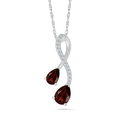 Pear-Shaped Garnet and White Lab-Created Sapphire Duo Twist Pendant in Sterling Silver