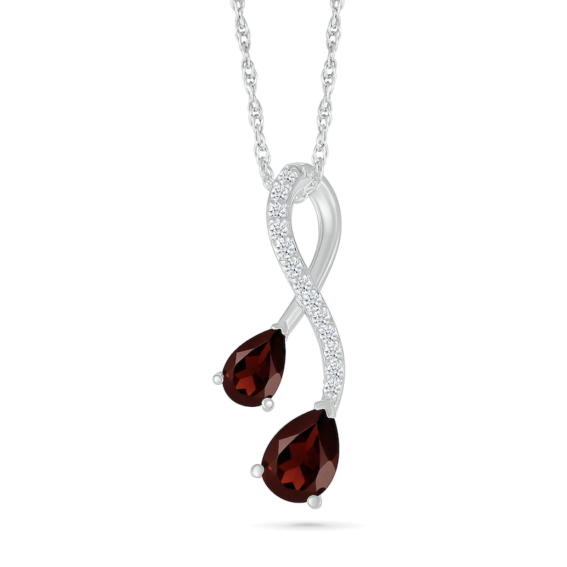 Pear-Shaped Garnet and White Lab-Created Sapphire Duo Twist Pendant in Sterling Silver
