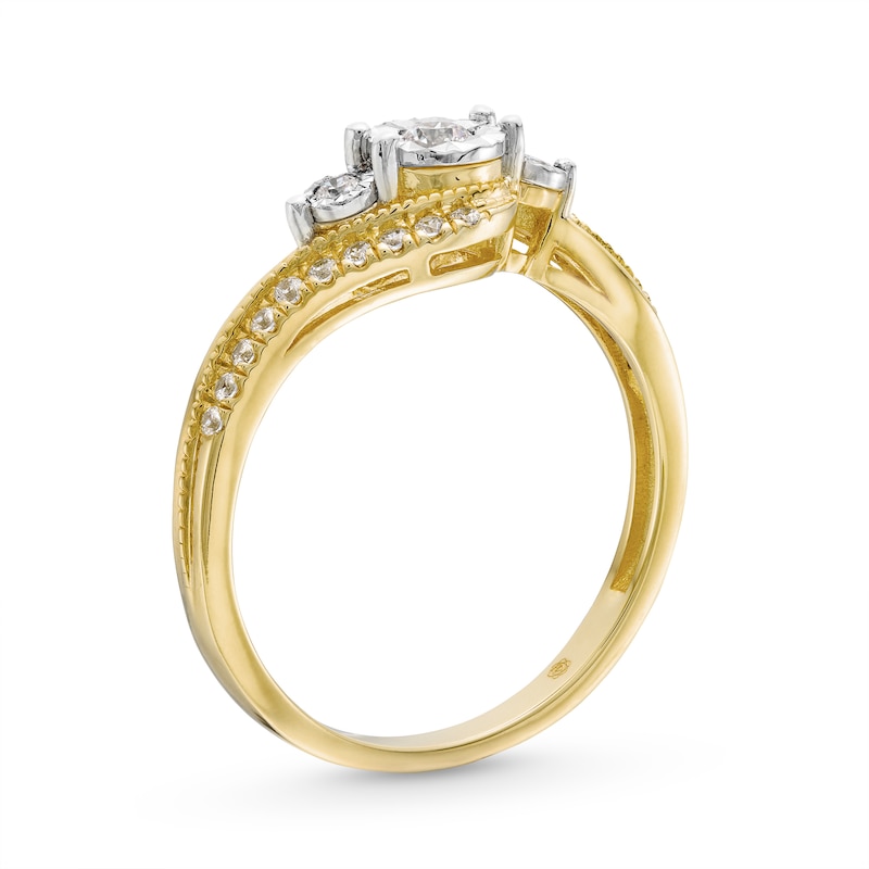 Main Image 3 of 0.25 CT. T.W. Diamond Past Present Future® Miracle Bypass Shank Engagement Ring in 10K Gold