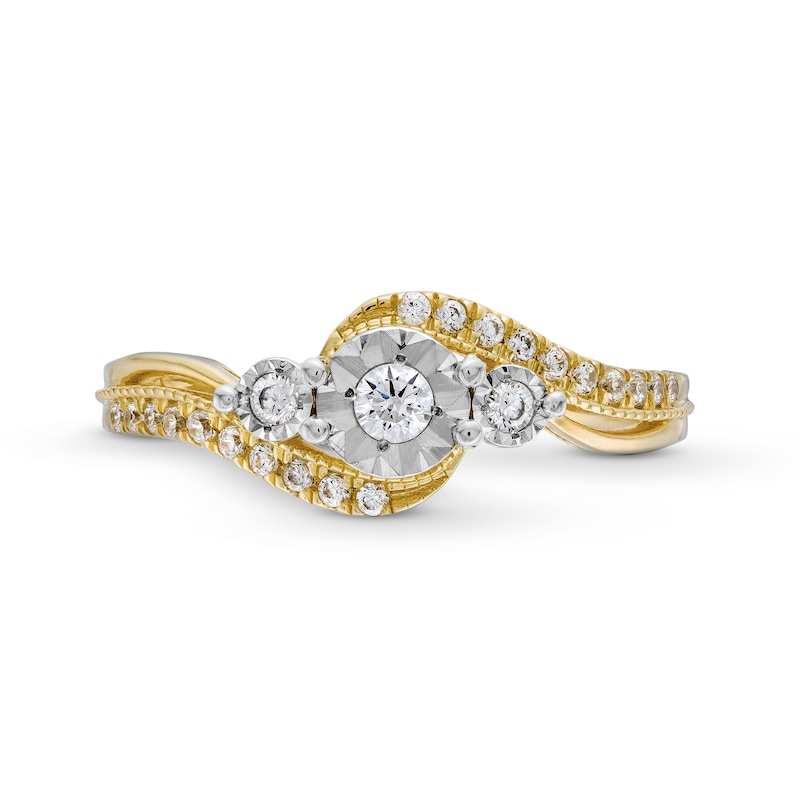 Main Image 4 of 0.25 CT. T.W. Diamond Past Present Future® Miracle Bypass Shank Engagement Ring in 10K Gold