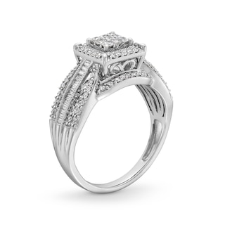 0.50 CT. T.W. Princess-Cut Multi-Diamond Double Frame Multi-Row Engagement Ring in 10K White Gold